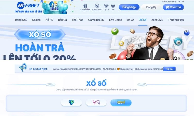 Xổ số f8bet mở ra cánh cửa thử vận may đầy hấp dẫn, mang đến cơ hội thắng lớn với tỷ lệ lên đến 99, giúp người chơi hiện thực hóa giấc mơ làm giàu nhanh chóng.